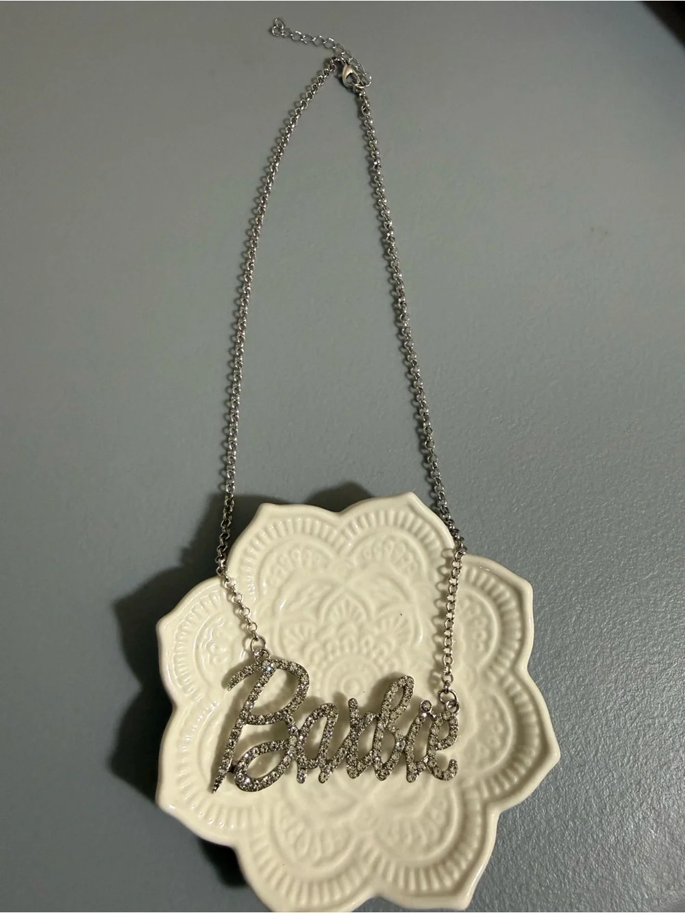 Women Silvery  Barbie Theme Bling Charm Thin Cubic Zirconia Cuban Chain Necklace